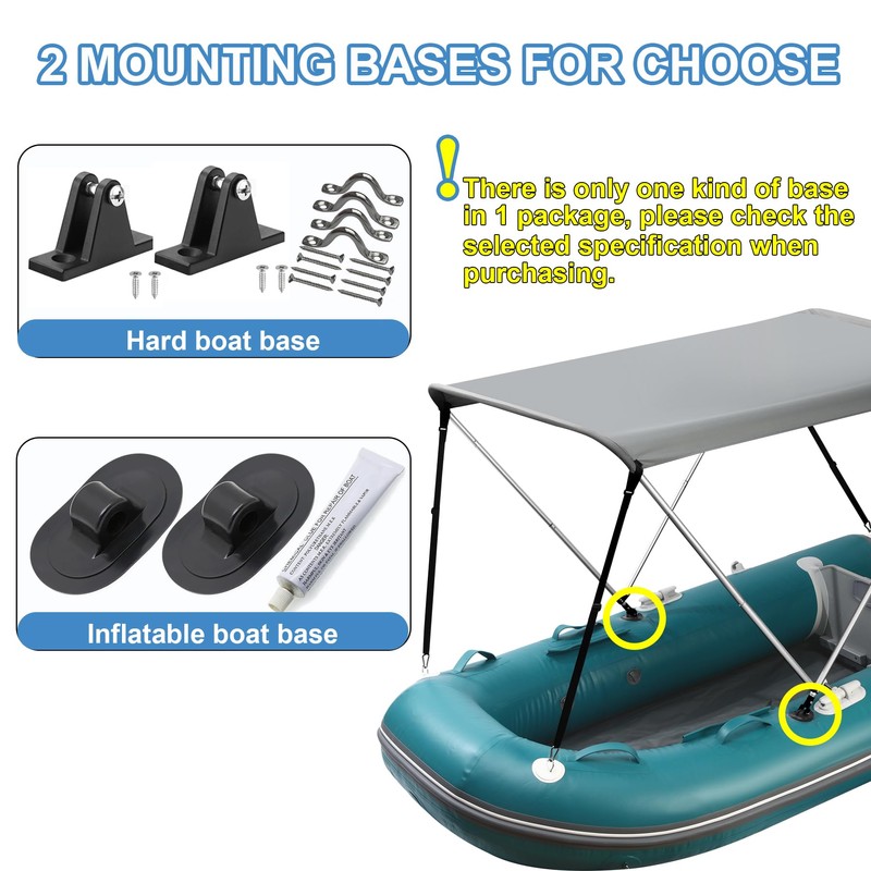 Bimini Top for Inflatable Boat (Width 3.3-4.6 ft) with Mounting
