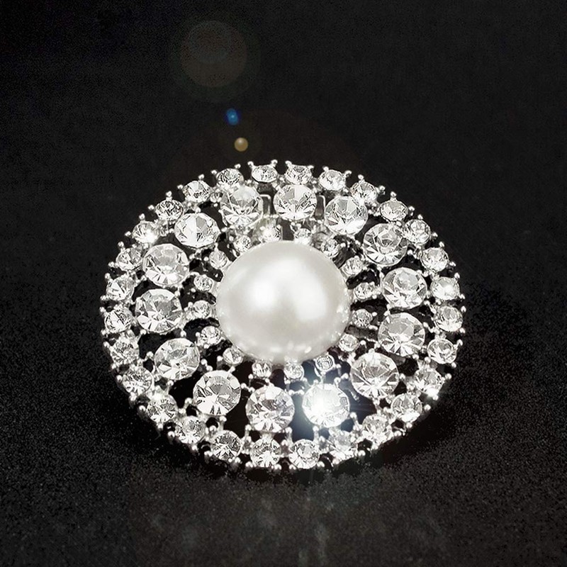 Ruihfas 1 Pair Rhinesetone Pearls Shoe Clips Women's Round Crystal