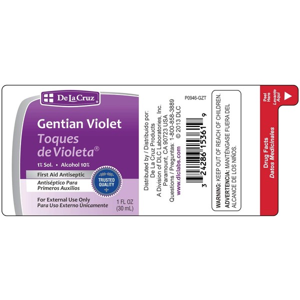 De La Cruz 1% Gentian Violet First Aid Antiseptic Liquid, Made in USA 1 FL OZ (2 Bottles)