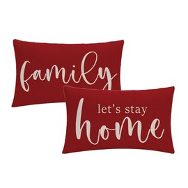 2Pack Farmhouse Lumbar Pillow Covers Red Nice Gift Inspirational Family Let's Stay Home Quotes Rectangular/Waist Cushion Covers Rustic Home Decor Pillowcase 12”×20”,For Housewarming Gifts (Red)