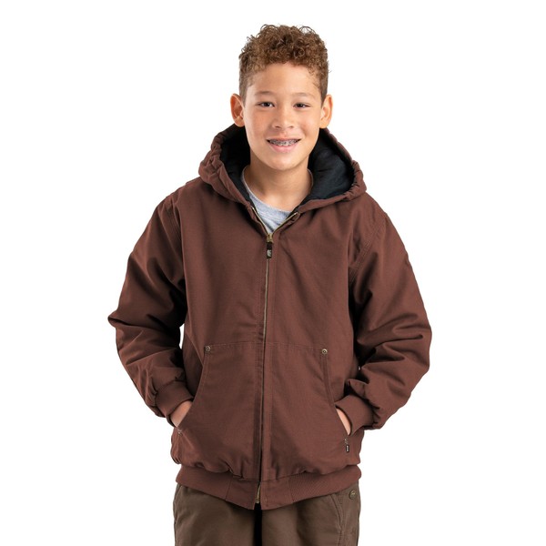 Berne Youth Softstone Duck Hooded Jacket, Large Regular, Bark