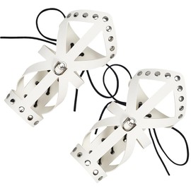 GORGECRAFT 1 Pair White Cuff Bracelets Leather Arm Guards Viking Wrist Armour Medieval Bracers Punk Adjustable PU Leather Fretsaw Cuffs Bracelet with Wax Cord Jewellery