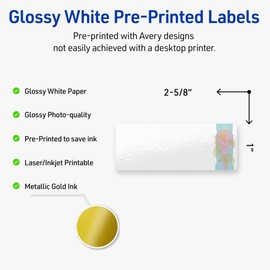 Avery Printable Rectangle Address Labels with Sure Feed Technology, Pre-Printed Floral Design, Glossy White, 1" x 2-5/8", Laser & Inkjet Compatible, 160 Total