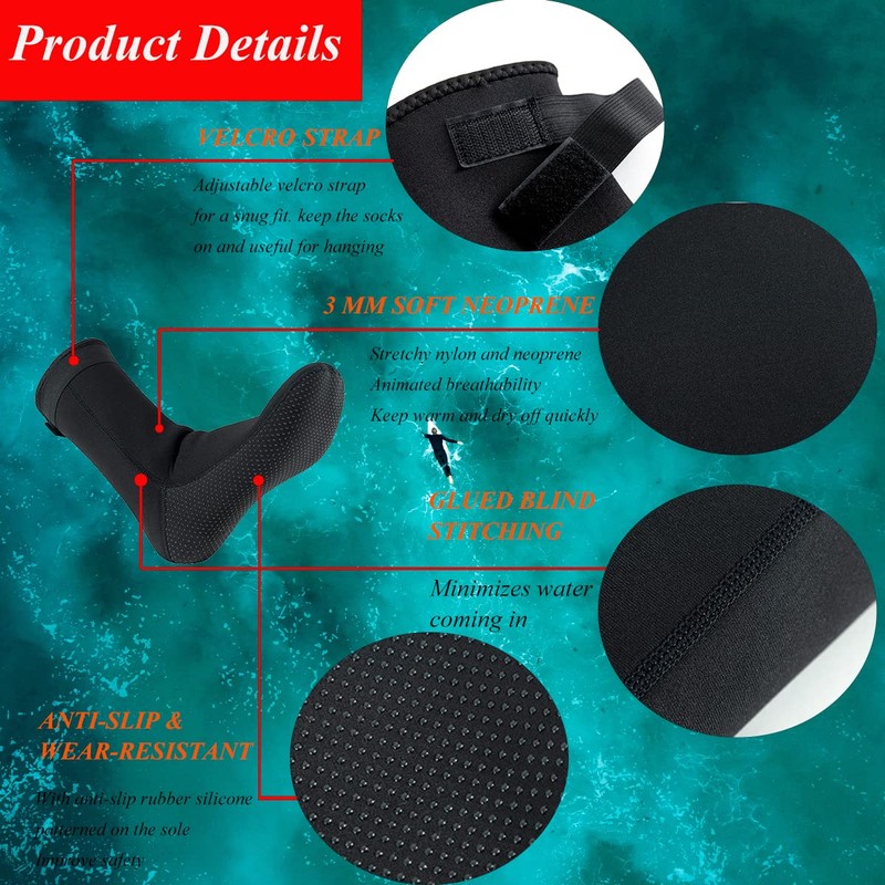 YDQUANI 3 mm Neoprene Wetsuit Socks Thermal Non-Slip Diving Socks
