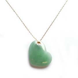 Regalia by Ulti Ramos 14k Yellow Gold Heart Shape Jade Pendant with 17" Chain (Green)