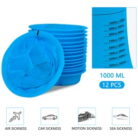 Pack of 12 Burp Bags with Mouthpiece, Breaking Bag with Ring, Poop Bags, Opaque, High Capacity, Lockable for Children and Adults for Vomiting & Nausea Travel Aeroplane Car