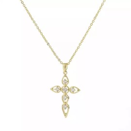 ZARD Cross Pendant Necklace in Cubic Zirconia and 14K Gold Plate