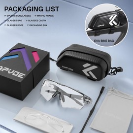 KAPVOE Photochromic Cycling Glasses Men Women Sport Sunglasses UV Protection Mountain Bike Sunglasses MTB Bicycle Riding Glasses TR90 Frame Baseball Shades Running Triathlon Cycle Golf Black