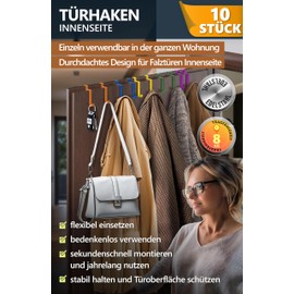 4smile Door Hooks Inside, Pack of 10 - Colourful Door Hooks for Hanging, Coat Hooks Door for Jackets and Towels - Durable Door Coat Rack Back, High-Quality Towel Holder Door Inside