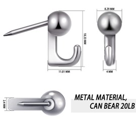 30 Pieces Metal Push Pin Hangers Pin Wall Hooks Picture Hanging Pin Picture Nails Frame Oil Painting Hooks on Wooden or Fabric Wall for Home or Office (Silver)