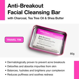 Carbon Theory Charcoal Soap Face Cleanser for Acne Prone Skin & Travel Soap Case Tin - Activated Charcoal Face Wash Bar, Tea Tree Oil, Shea Butter Soap - Vegan Charcoal and Tea Tree Soap Bar, 100g