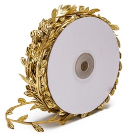 Cinta de hoja de tela dorada de 32.8 yardas de doble cara con hojas doradas, para manualidades, fabricación de coronas, decoración del hogar, envoltura de regalos (dorado)