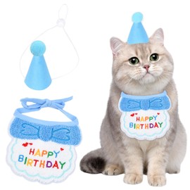 Wisebom 2 Pieces Dog Birthday Hat, Pet Cat Dog Happy Birthday Bib, Cat Birthday Decoration, Dog Birthday Set, Pet Costumes Headpiece Accessories (Blue)