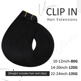 Vivien Hair Extension Clip in Real Human Hair Natural Black Human Hair Extensions Clip in Double Weft Clip in Human Hair Extensions Long Straight 7pcs 130g #1 22 Inch