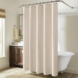 MIULEE Linen Shower Curtain with 10 Metal Hooks Modern Heavy Duty Washable Beige Fabric Curtain Set Waterproof Neutral Thick Cloth Shower Curtains for Bathroom Bathtub Washable, W60*L72, Cream