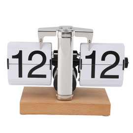 Retro Digital Flip Down Clock Flip Desk Clock Mechanical Battery Powered Home Office Decor 24 Hour Wood Base White
