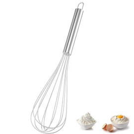 Whisk, Stainless Steel Whisk, with Sturdy and Comfortable Handle, Ideal for Mixing, Beating, Frothing and Stirring (30 cm, Silver)
