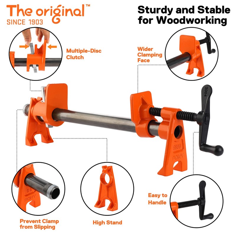 PONY PRO 2-Pack Heavy-Duty Wood Gluing Pipe Clamp Fixture for