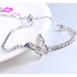 LSxAB Sparkling Butterfly Bracelet for Women Mom Daughter Adjustable Wristband Bracelets Mother's Day Gift