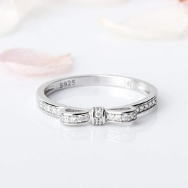 LGSY 925 Sterling Silver CZ Bow Rings for Women
