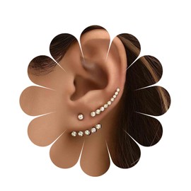 Yheakne Boho Crystal Ear Jacket Earrings Gold Rhinestone Ear Climber Earrings CZ Crawler Earrings Cubic Crystal Climbing Earrings Jewellery for Women and Girls (Gold)