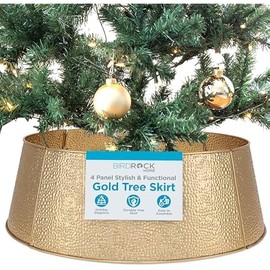 BIRDROCK HOME 4-Panel Christmas Tree Collar - Gold Bubble Tree Skirt - Small 26" Base - Easy to Assemble Xmas Tree Base Cover - Metal Holiday Decoration - Water Base Protection from Pets, Skirt Decor