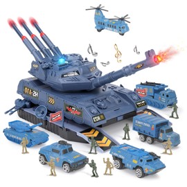 KADAYAYA Toy Tanks for Boys, Army Tank Toys with Light & Sound, 6 Army Toys & 8 Soldier Figures, Launchable Missile Military Tank Toys Gift for 3 4 5 6 7 8 Year Old Boys Kids (Blue)