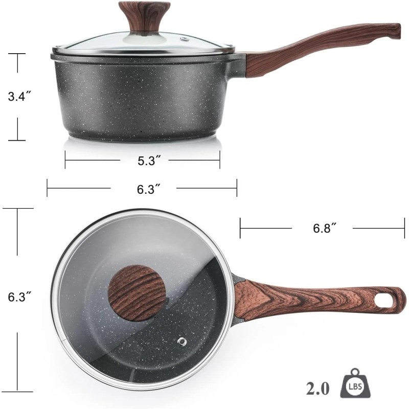 SENSARTE Nonstick Saucepan with Lid, 1.5 Quarts Small Pot -