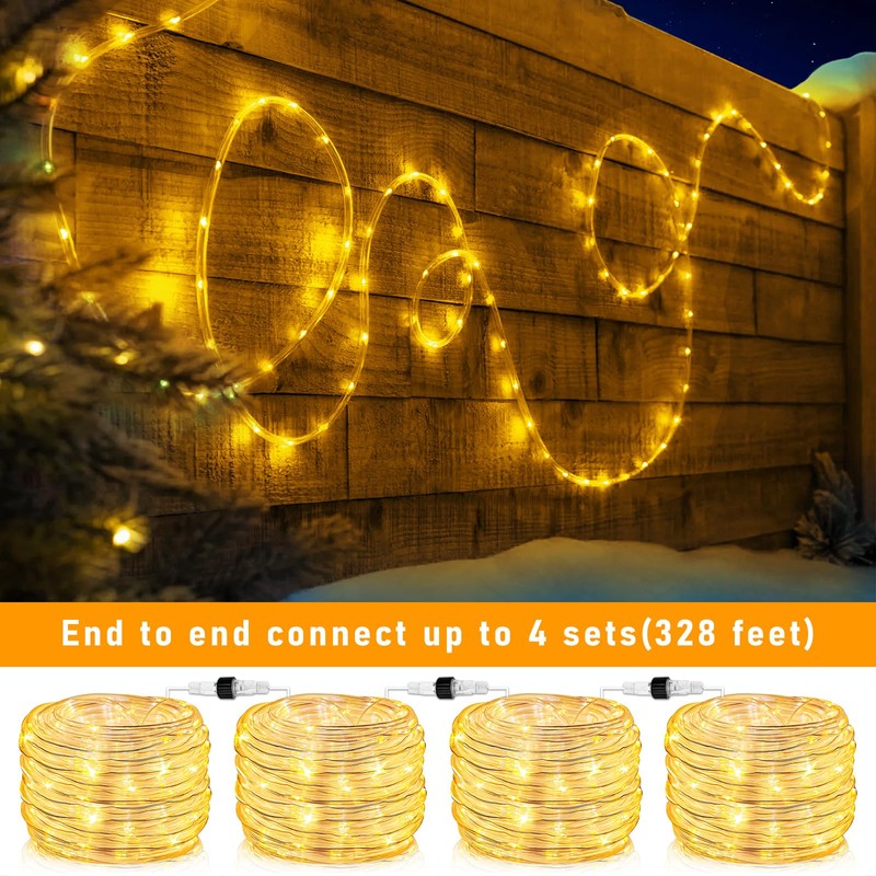 100FT 300 LED Rope Lights Outdoor, Connectable and Flexible Tube