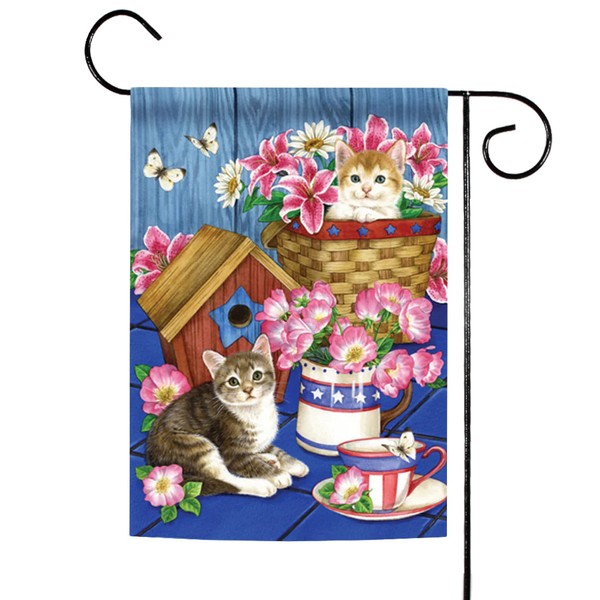 Toland Home Garden 111177 Patriotic Kitties Patriotic Flag 12x18 Inch Double Sided for Outdoor Flower Cat House Yard Decoration