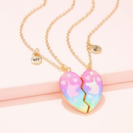 DOYYCA Best Friend Necklace Unicorn Mermaid Gifts Magnetic Matching Friendship Necklace for 2 Girls BFF Sister (Unicorn 1)