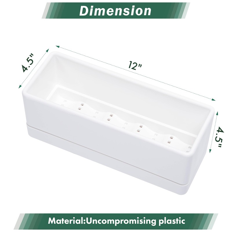 D'vine Dev 12 Inch Window Box Planter, Rectangle Plastic Herb