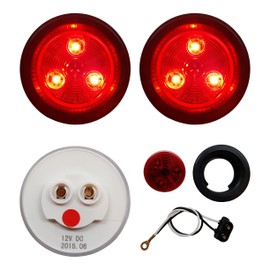2 PACK OF LONG HAUL RED LED 2" ROUND REVERSE MARKER LIGHTS TRAILER RV 12V LED LIGHTS