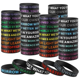 QEERBSIN 20 PCS Inspirational Silicone Bracelets Black Motivational Quote Rubber Wristbands