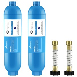 RV Water Filter, NSF Certified Inline Hose Water Filter for RV, Garden and Camper, Reduces Chlorine, Bad Taste, Odor, 2 Pack of RV Inline Water Filters with 2 Flexible Hose Protectors