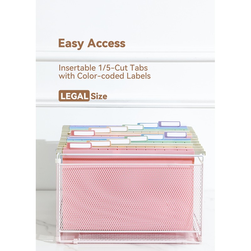 SortRax Legal Size Hanging File Folders, Sturdy Plastic, Pastel, 12-Pack
