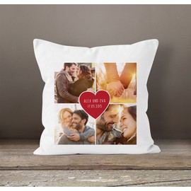 SpecialMe® Fotokissen Kissen-Bezug mit Foto-Collage Bedrucken Lassen Fotogeschenk Liebe Valentinstag Collage Herz weiß 40cm x 40cm