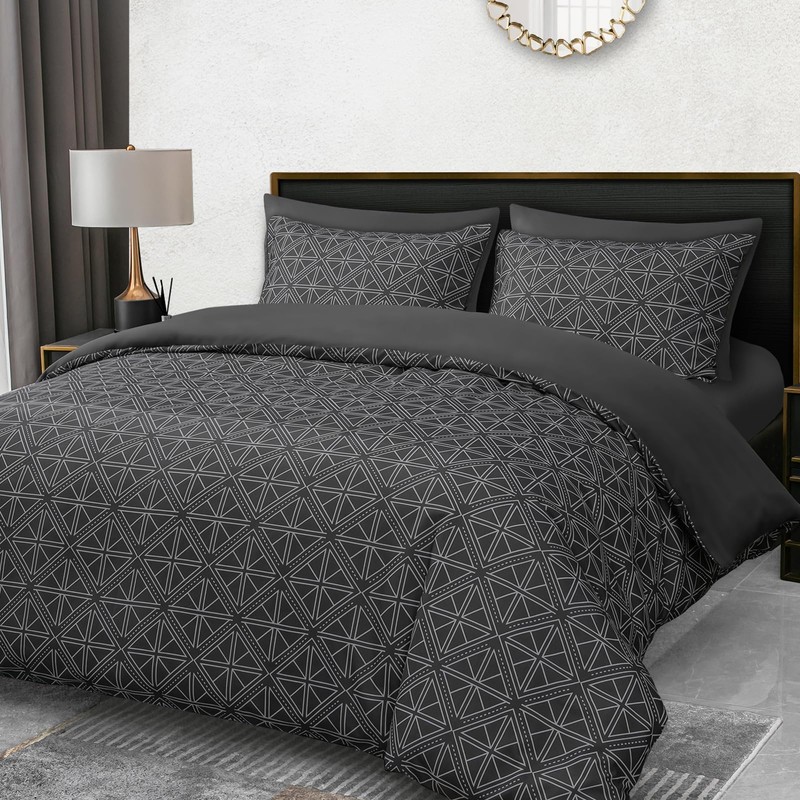 Pamposh Double Duvet Set Charcoal & Grey Doublesided Bedding Set