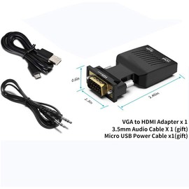 TB® VGA to HDMI Adapter Converter with Audio 1080P, (VGA Input Source to TV/Monitor/LCD with HDMI Output Connector), Active Male VGA in Female HDMI Video Adapter for Laptop, Computer, Projector