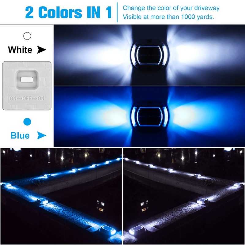 VOLISUN Solar Driveway Lights 4-Pack, 2 Colors in 1, LED