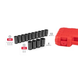 TEKTON 1/2 Inch Drive Deep 6-Point and 12-Point Axle Nut Impact Socket Set with Case, 14-Piece (27-39 mm) | SID92341