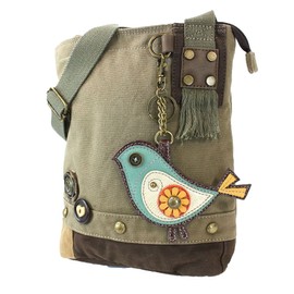 CHALA Patch Cross-Body Women Handbag, Olive Canvas Messenger Bag - Green Bird