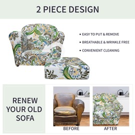 Arquiel Armchair Slipcover 2 Piece, Abstract Floral Stretch Chair Covers with Separate Cushion Cover, Washable Sofa Cover Furniture Protector for Living Room (Abstract Floral)