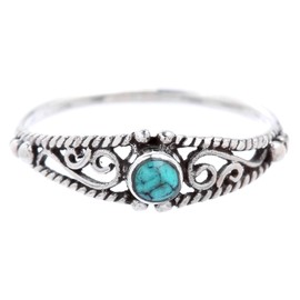 Windalf Delicate Bohemian Ring Nairne 5 mm Turquoise with Ornamentation Friendship Ring Lucky Elves Ring 925 Sterling Silver, Fabric, Turquoise