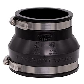 Fernco 1056-43 Reducing 4-in. x 3-in. Flexible PVC Pipe Coupling for Cast Iron and Plastic Plumbing Connections in Black