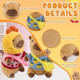 VOSHOME Peluche Capybara, Simulación Carpincho Juguetes con 9 Atuendos y Accesorios, Peluche Conejillo de Indias Acuático, Regalos Uguetes de Peluche para Disfrazar para Niñas y Niños ﻿ (A)