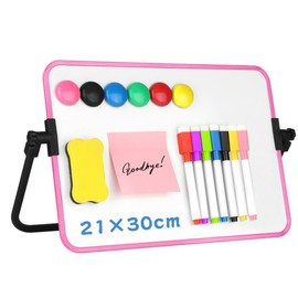 Portable Dry Erase Whiteboard,30×21 cm Double Sided White Board Small Whiteboard with Stand,Magnetic A4 Whiteboard with Dry Erase Pens,Magnets and Eraser for Desk Office Kitchen School Gift (Pink)