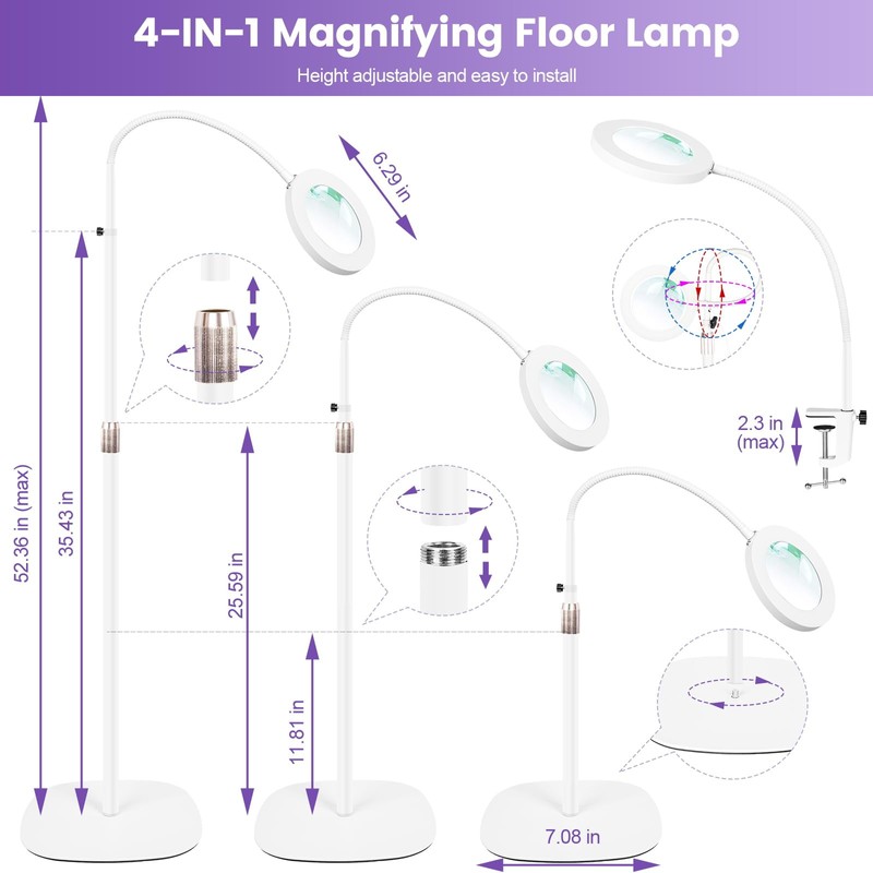 NUEYiO 12X Magnifying Glass with Light and Stand, 3-Color Stepless