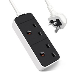 EXTRASTAR 2 Way Extension Lead in Black and White, 2M Extension Cord 13A UK Plug Max 3120W, 2 Socket Power Strip for Home Office School