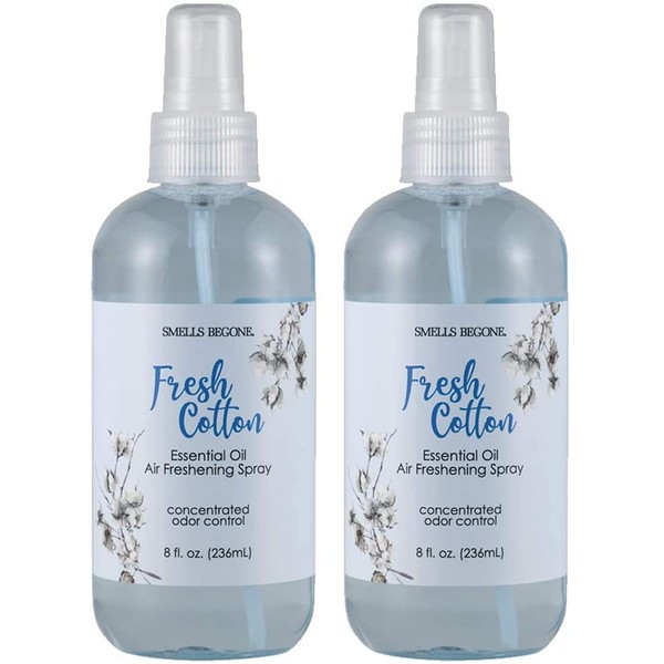 SMELLS BEGONE Essential Oil Air Freshener Spray - Odor Eliminator - Fresh Cotton Scent - 2 Pack - 8 Ounce